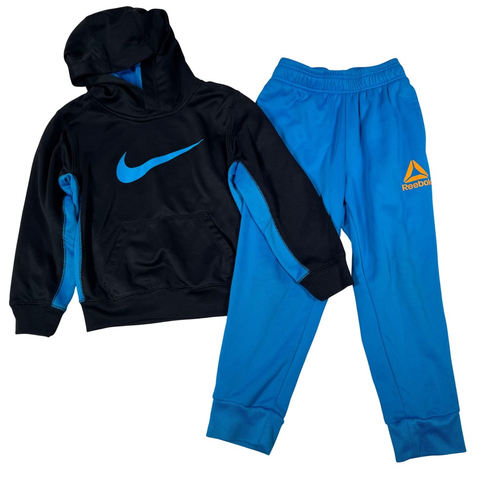 Nike Reebok Hoodie Joggers Kids 4 5 Blue Black Fleece Activewear Set Good